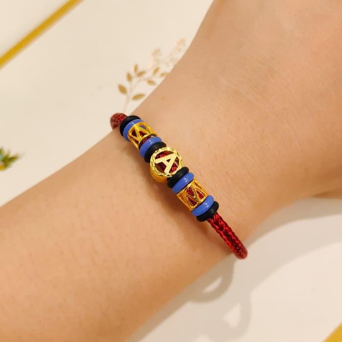 Terlaris Gelang tali model pandora inisial A elegant emas asli Elegan