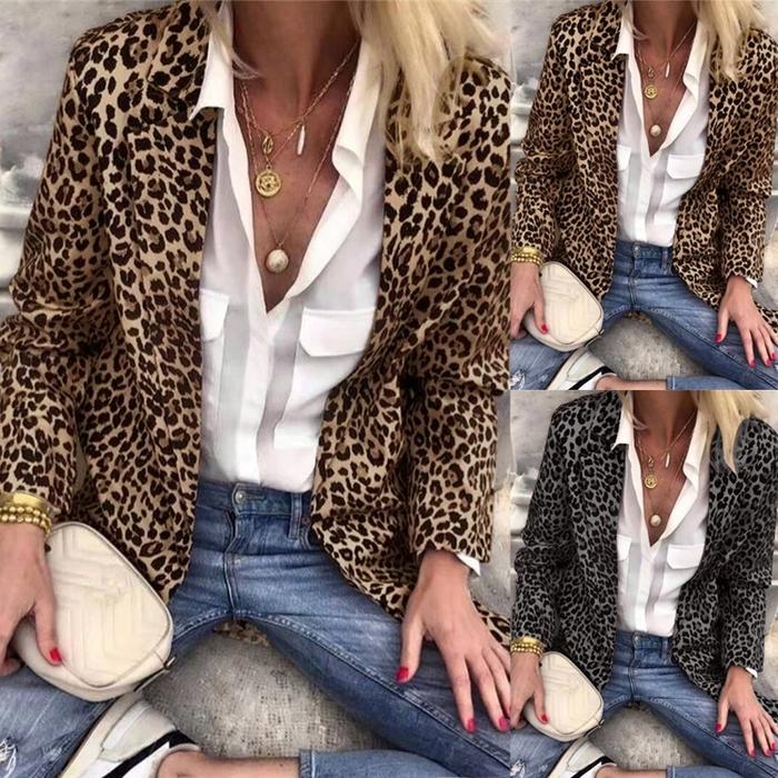 Blus Casual Oversize Lengan Panjang Motif Leopard