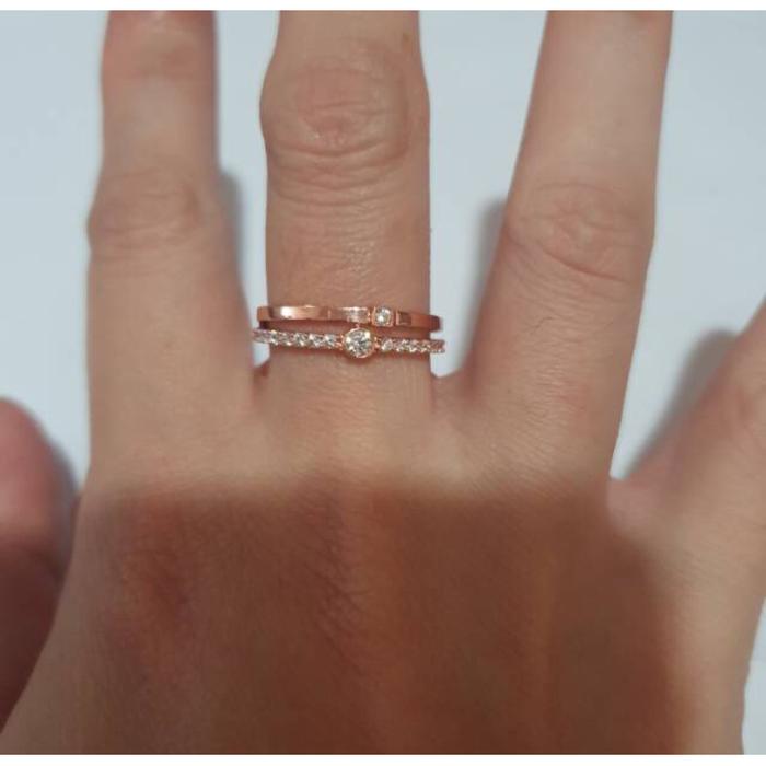 Cincin elegant double permata warna rosegold kadar 750 emas asli