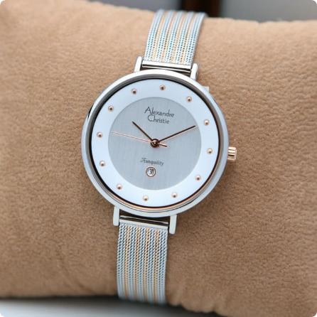 Jam Tangan Wanita Alexandre Christie AC 2485 Original -Silver Rosegold