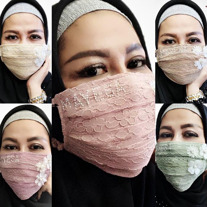 Masker Hijab Aisyah Brokat Premium 3ply. Masker Non Medis Anti Bakteri