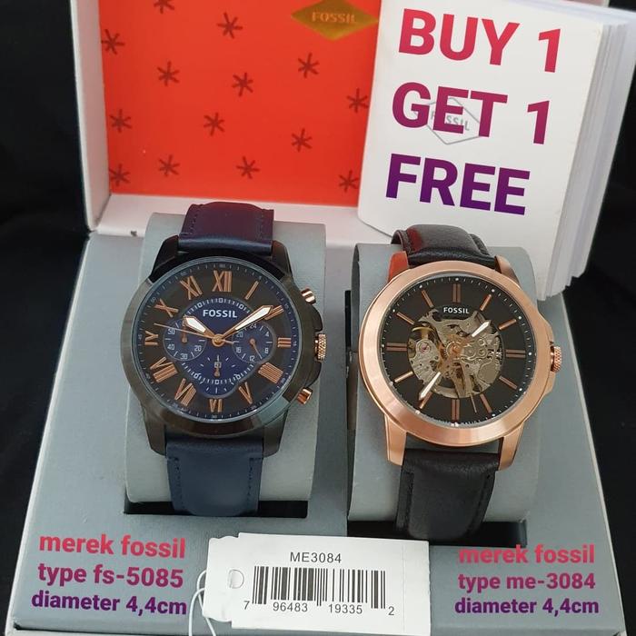 Jam Tangan Pria Fossil ME 3084 Kulit Buy 1 Free 1 Ori BM 44mm Fullset