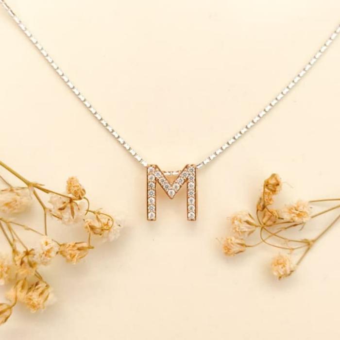 Kalung Huruf women Collection Alfabet Rose Necklace Gold Emas asli