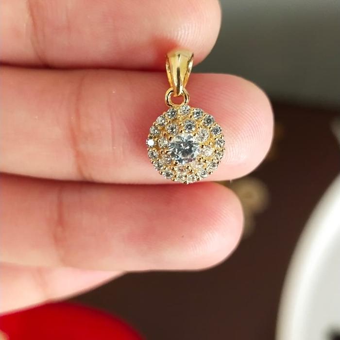 Liontin bulat mata putih perak asli925/silver lapisan mas kuning murni