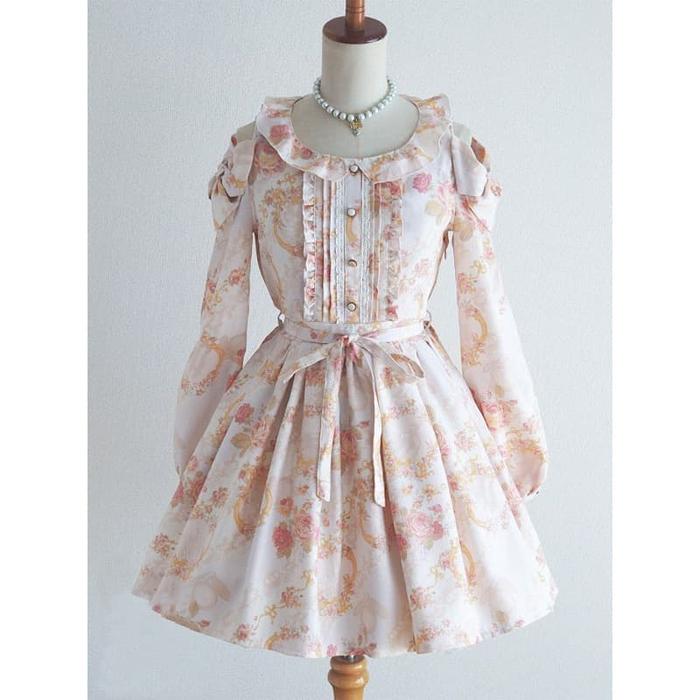LIZ LISA Off Shoulder One Piece Dress Cinderella Pattern Pink