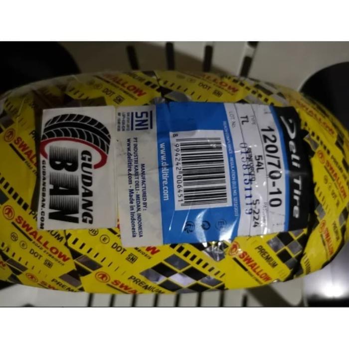 ( RING 10 ) S224 UKURAN 120 70 - 10 SWALLOW DELI TIRE S-224 TUBELES UNTUK MOTOR PRIMAVERA