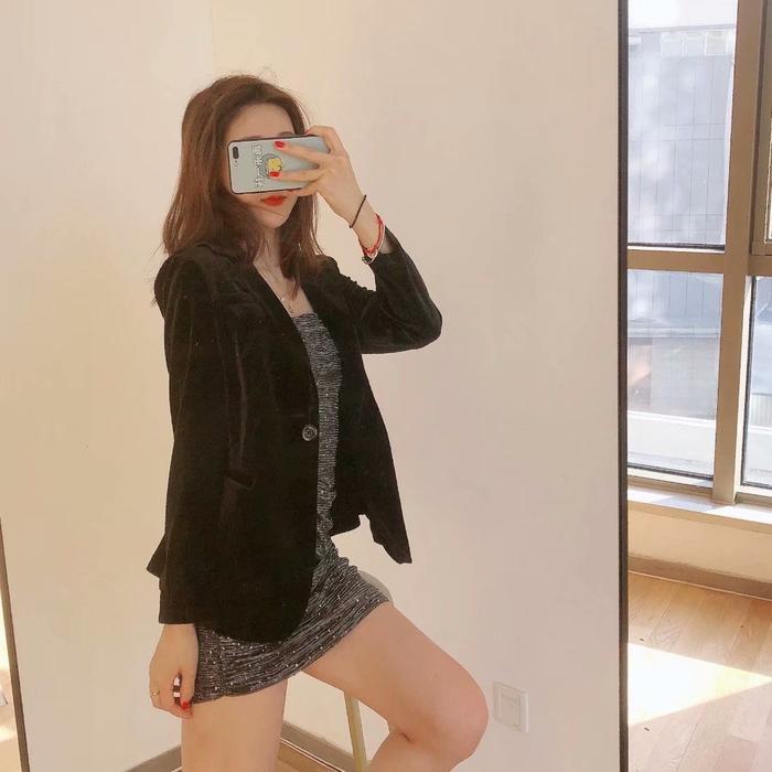 Baju Blazer Wanita Black Classic Suede sz M Import