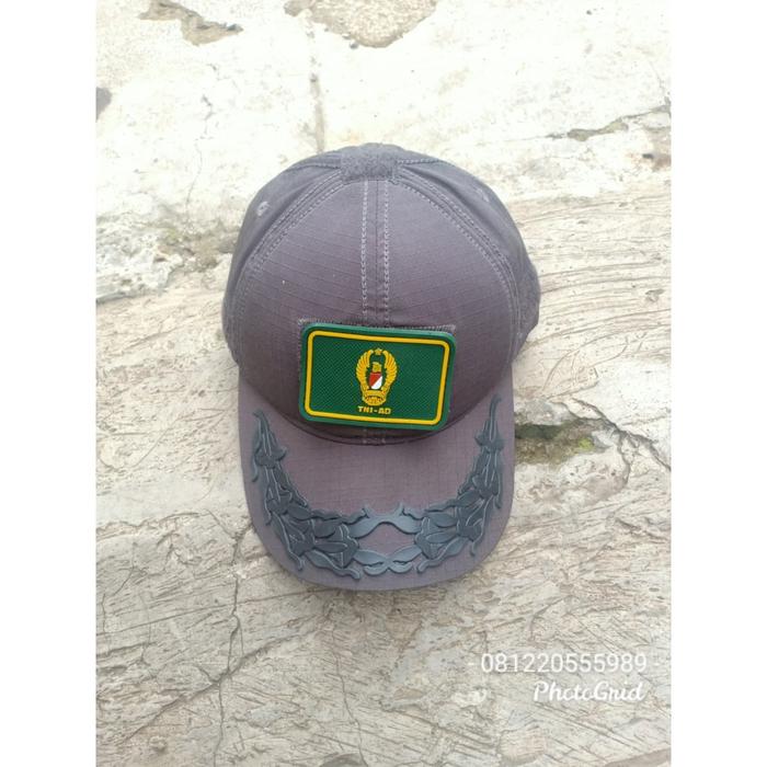 Topi pamen TNI AD abu-abu free patch rubber logo