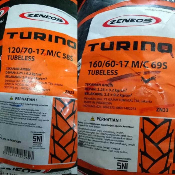 PAKETAN BAN LUAR ZENEOS TURION ZN 33 UK 120/70-17 DAN 160/70-17 ZN33