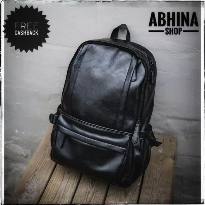 Ransel Kulit Pria - Backpack Kulit Pria dengan Port USB & Headset Port