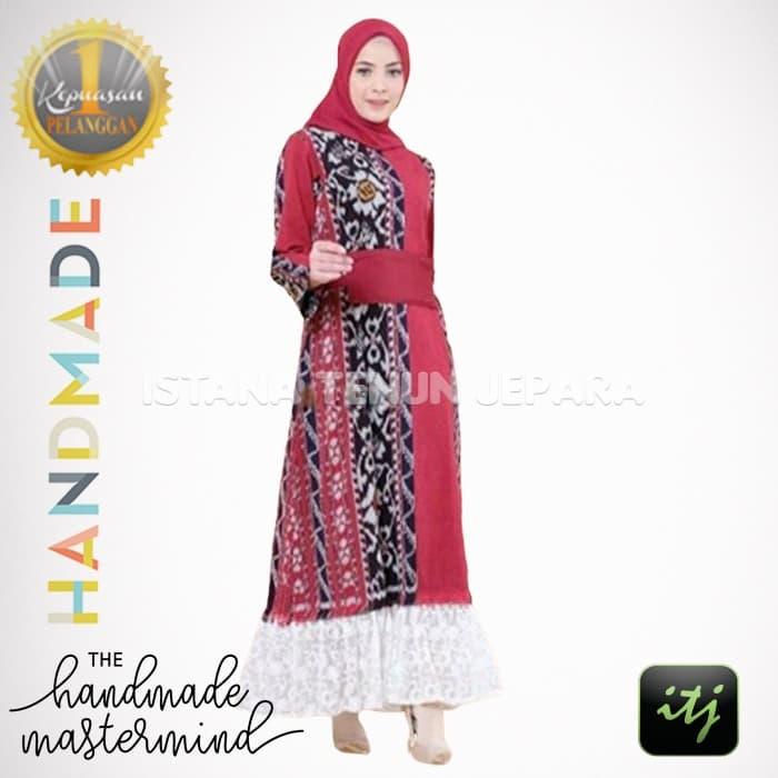 Baju Gamis Wanita Syari Terbaru Kain Tenun Troso Combi Brokat Obi