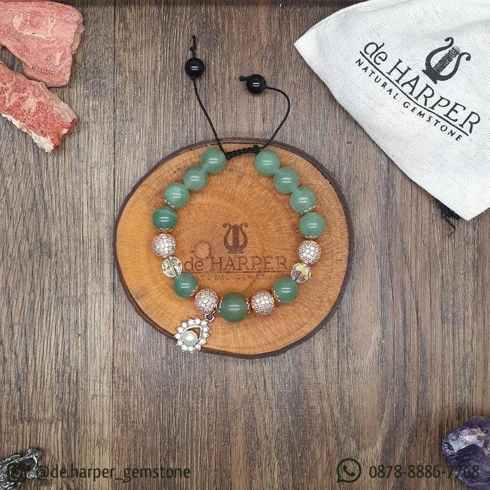 Gelang Batu Natural Green Aventurine, Original Swarovski Crystal, Char