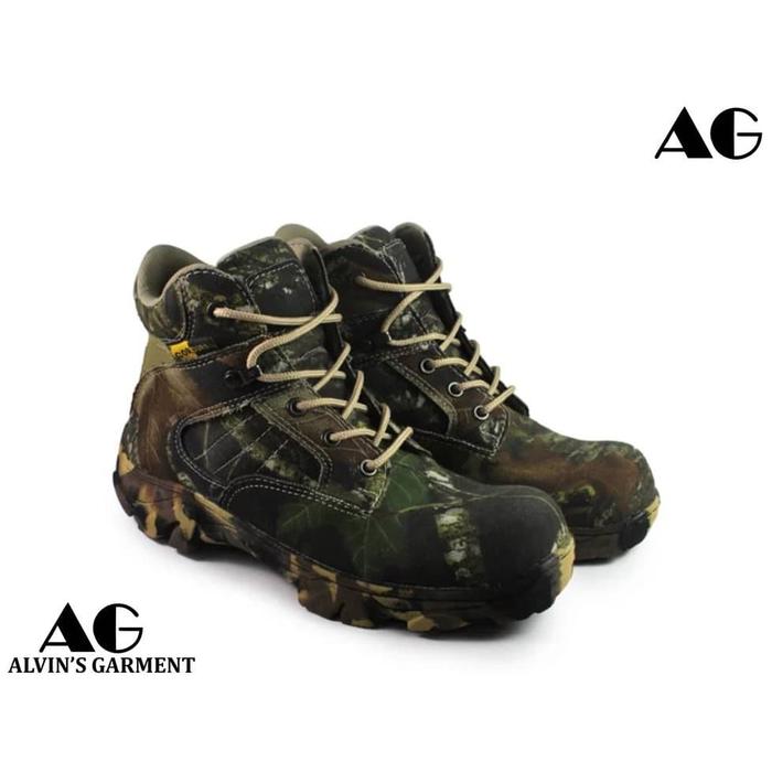 Sepatu Pria Boots Safety DELTA Camo Loreng PDL 6 Inch Ujung Besi