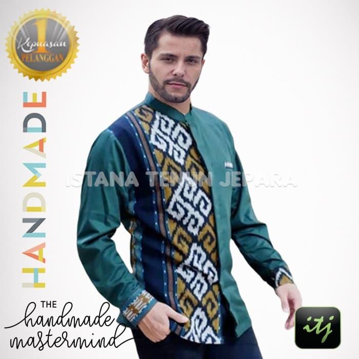 Baju Koko Pria Lengan Panjang Mix Tenun Troso Etnik Handmade