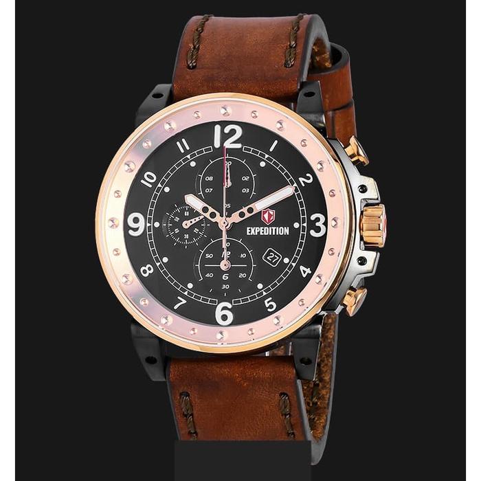 Expedition E 6681 MC LBRBA Man Black Dial Brown Leather Strap Pria