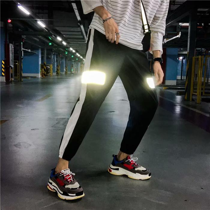 Spot Men's Stitching Beam foot pants Casual Reflective pants