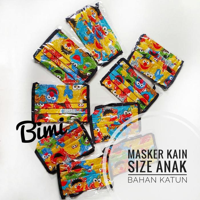 Masker kain size anak katun premium tali panjang motif kartun lucu
