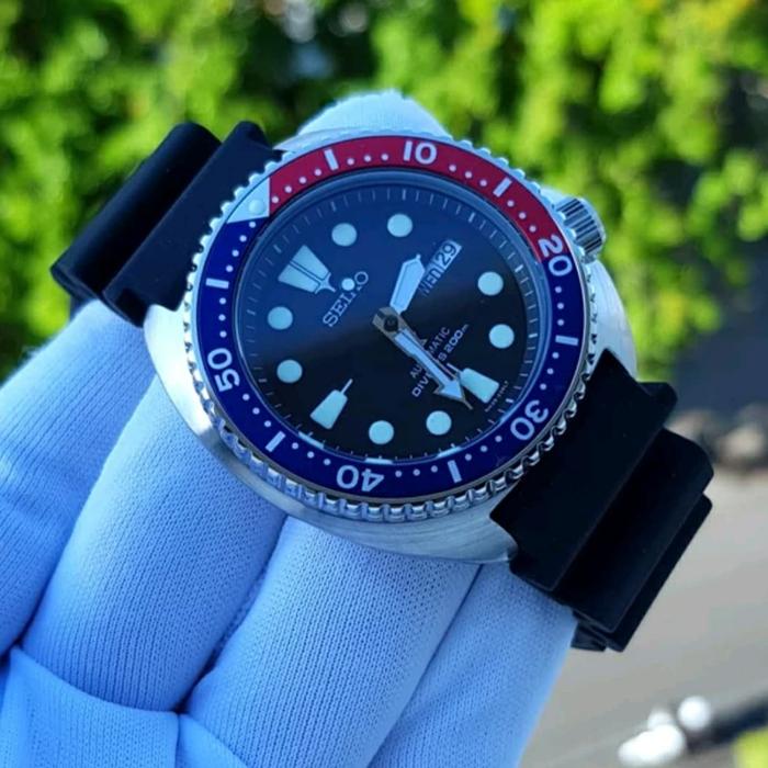 Jam Seiko PADI Prospex Turtle Black Rubber Automatic Watch 42mm Ori BM