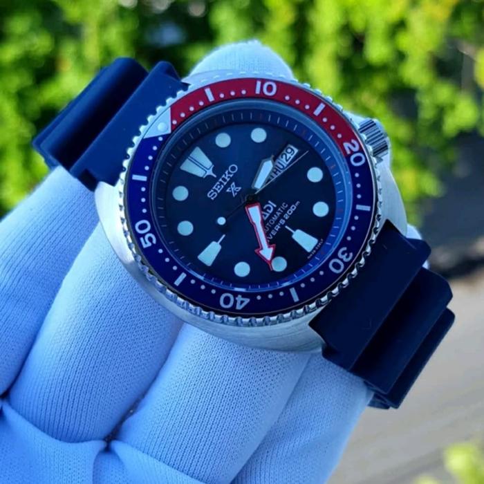 Jam Seiko PADI Prospex Turtle Blue Rubber Automatic Watch 42mm Ori BM