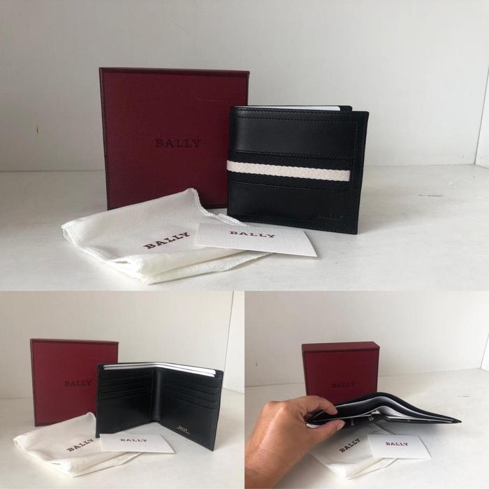 Ready Bally Wallet Man Strip Black 4 Slot
