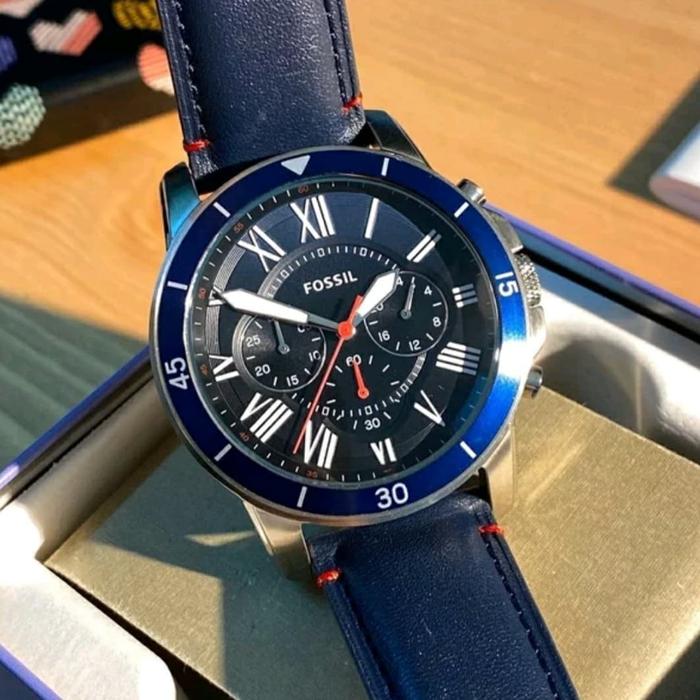 Jam Tangan Pria Merek Fossil FS5373 & FS 5373 Kulit Blue 45mm Original