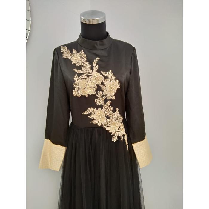 baju pengantin muslimah dress nikah wedding simple gaun hitam gold