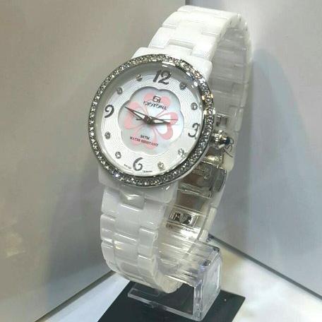 jam tangan wanita GIOTONA 7401 silver full keramik putih original