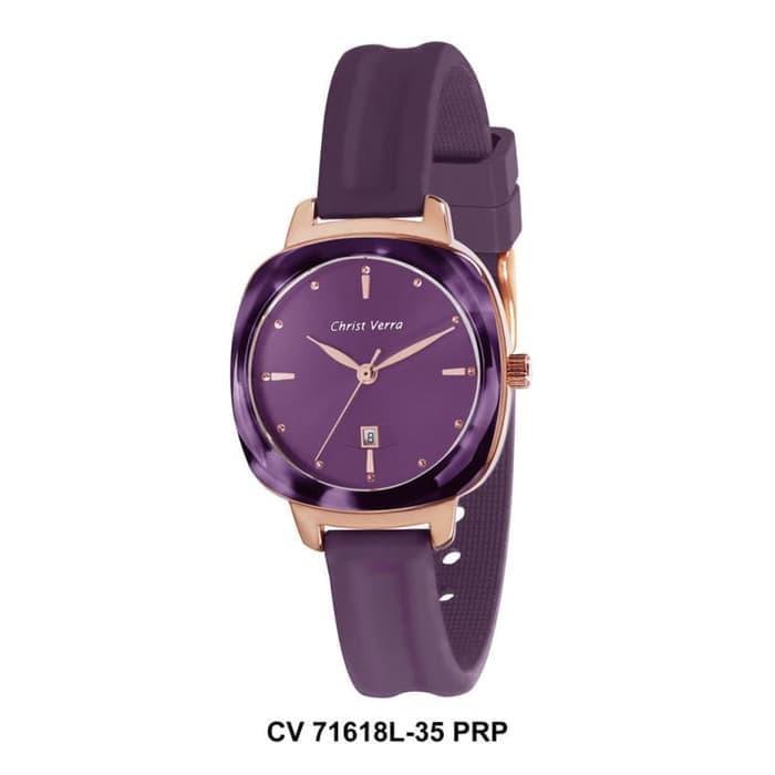 JAM TANGAN CHRIST VERRA CV 71618L-38 WANITA ROSEGOLD PURPLE RUBBER