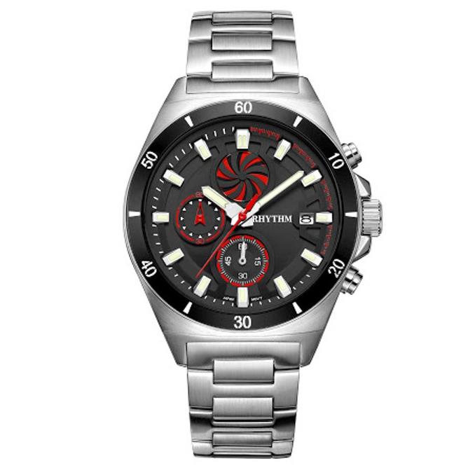 jam tangan pria RHYTHM 1404 Silver Chronograph S1404S02