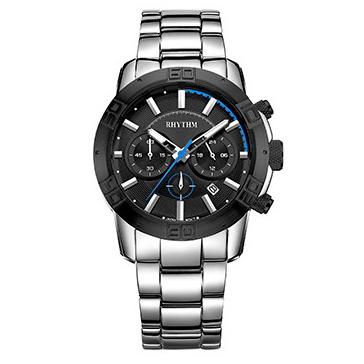 jam tangan pria RHYTHM 1402 silver Blue Chronograph S1402S05