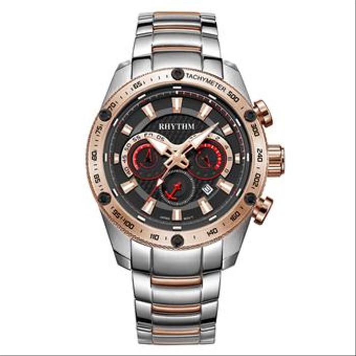 jam tangan pria RHYTHM 1410 silver rosegold Chronograph S1410S04
