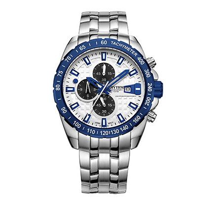 jam tangan pria RHYTHM 1407 silver Blue Chronograph S1407S05