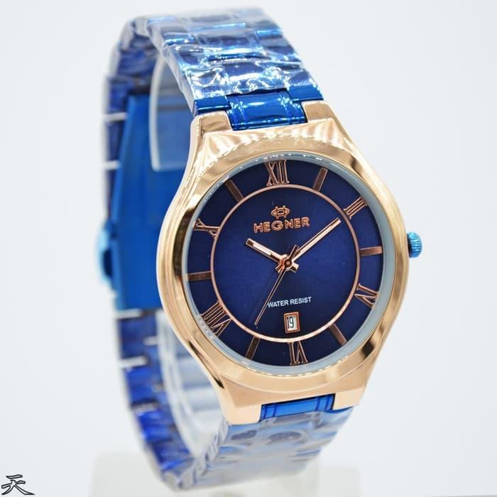 Jam tangan pria HEGNER 1601 M blue rosegold original water resist
