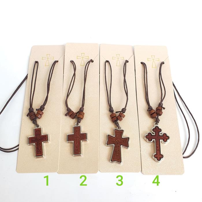 Kalung Salib Kayu Tali Lis Besi