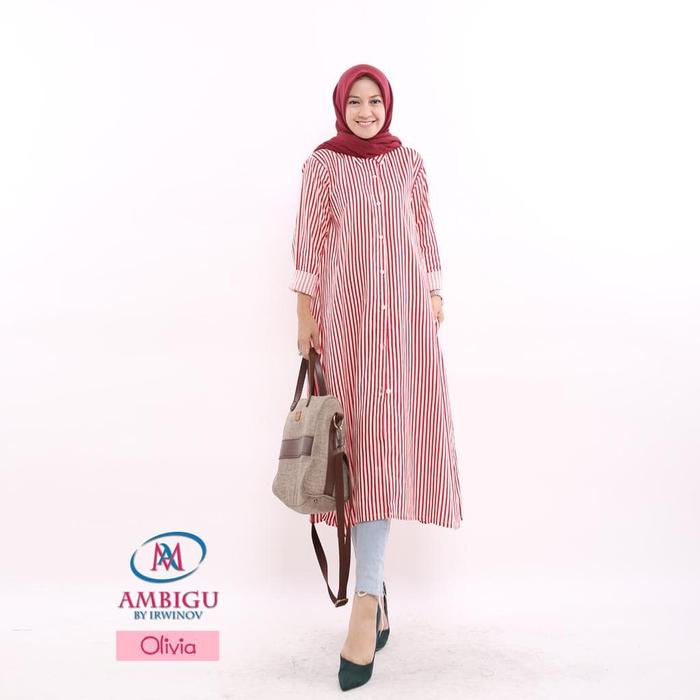 Tunik Muslimah Casual Cotton Salur Olivia Ori by Ambigu