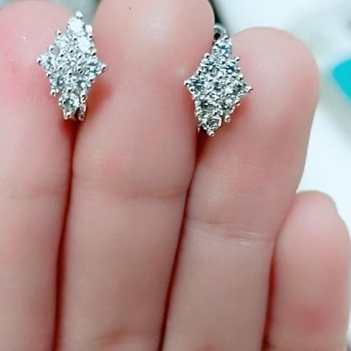 Anting jepit dewasa oval perak asli 925/silver lapisan mas putih murni