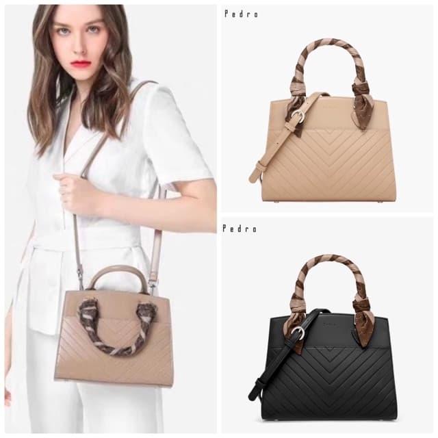 Pedro Twilly Scarf Handle Bag - Black Cream - Tas Wanita Branded Ori