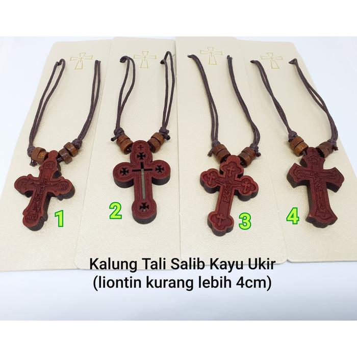 Kalung Salib Kayu Tali Ukir