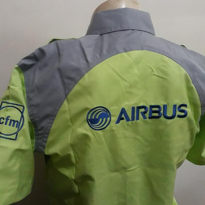 kemeja AIRBUS hijau muda combinasi abu2