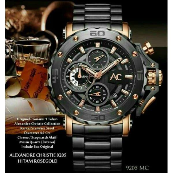 Jam Tangan Pria Alexander Christie 9205 MC Rose Gold Black Original AC