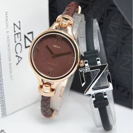 jam tangan wanita ZECA 147 LG rosegold coklat bonus gelang