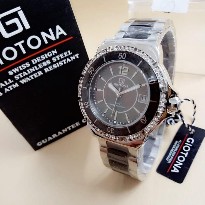 jam tangan wanita GIOTONA 7208 silver keramik hitam original