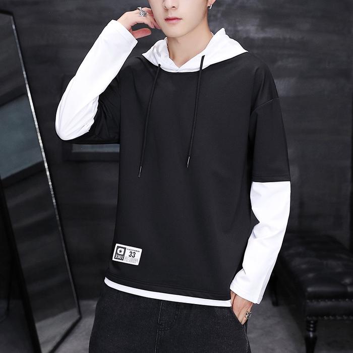 Sweater Kaos Hoodie Pria Lengan Panjang w2031