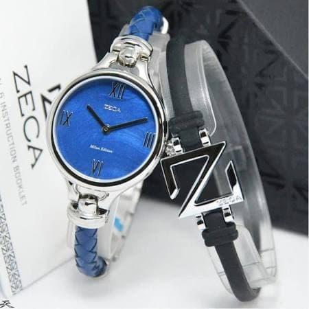 jam tangan wanita ZECA 147 LG silver biru bonus gelang