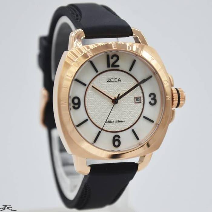 jam tangan wanita ZECA 1006 LG silver tali rubber hitam original 1006L