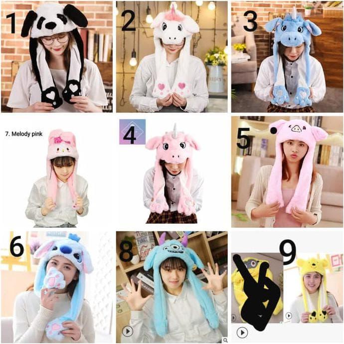 Topi stitch Dancing Pig Ear bunny Hat Kpop Moving unicorn Nayeon -