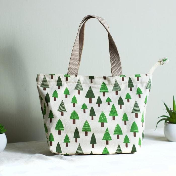 TAS JINJING HANDBAG BESAR BAHAN KANVAS MOTIF CEMARA