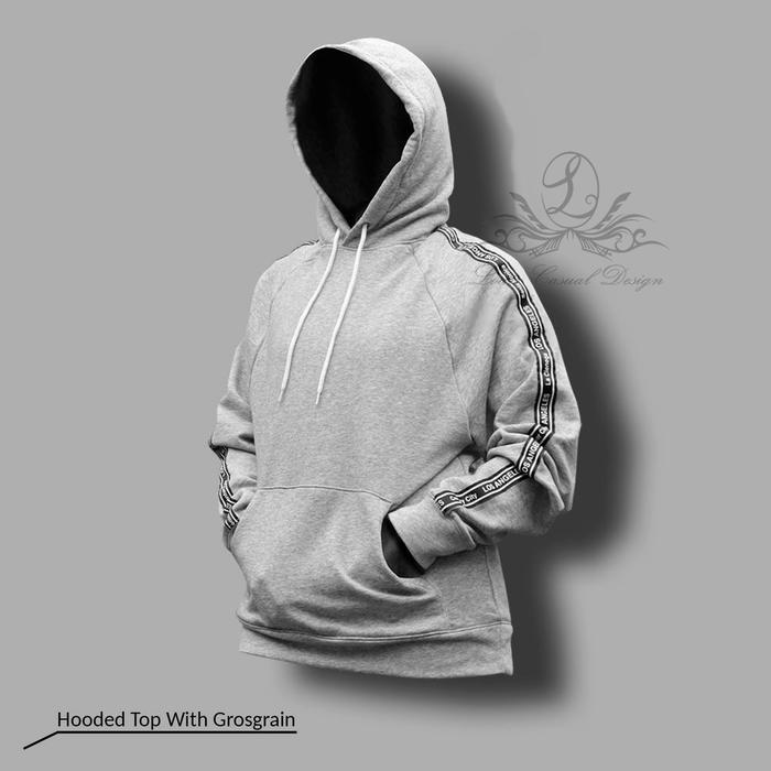 H&M Divided Hoodie Grosgrain Grey Black Strip Abu Hitam Original HnM - Abu-abu, XL
