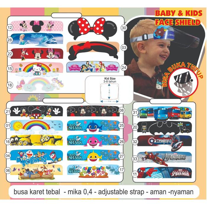 Face Shield Anak Karakter Masker Pelindung Wajah Bahan Mika Tebal