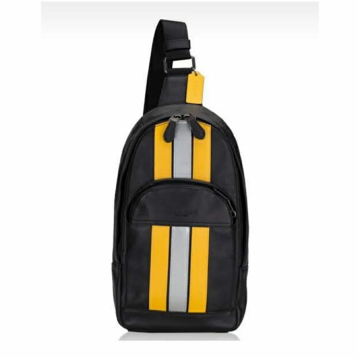Tas Coach F83270 Houston Pack Varsity Stripe Black/Banana/Silver